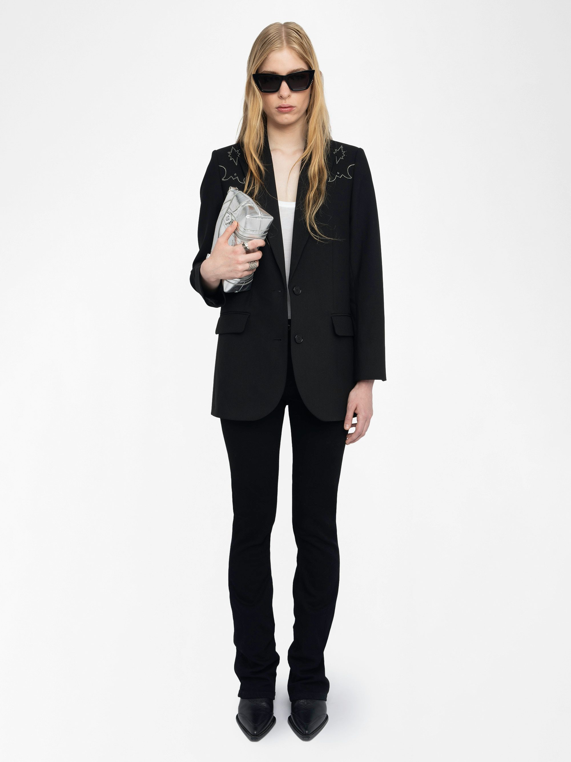 Viva Blazer - Structured tailored blazer with western-inspired rhinestones and button fastening.